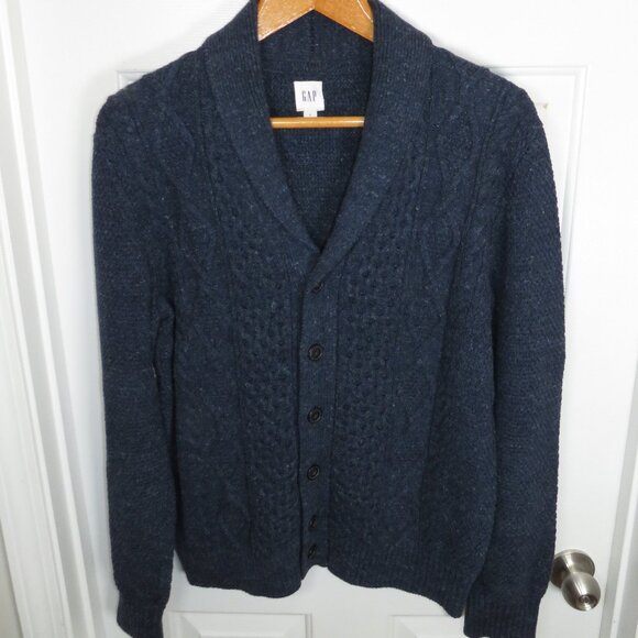 GAP Cable Knit Button Cardigan Mens LG Fisherman Shawl Neck Grandpa - Picture 1 of 7